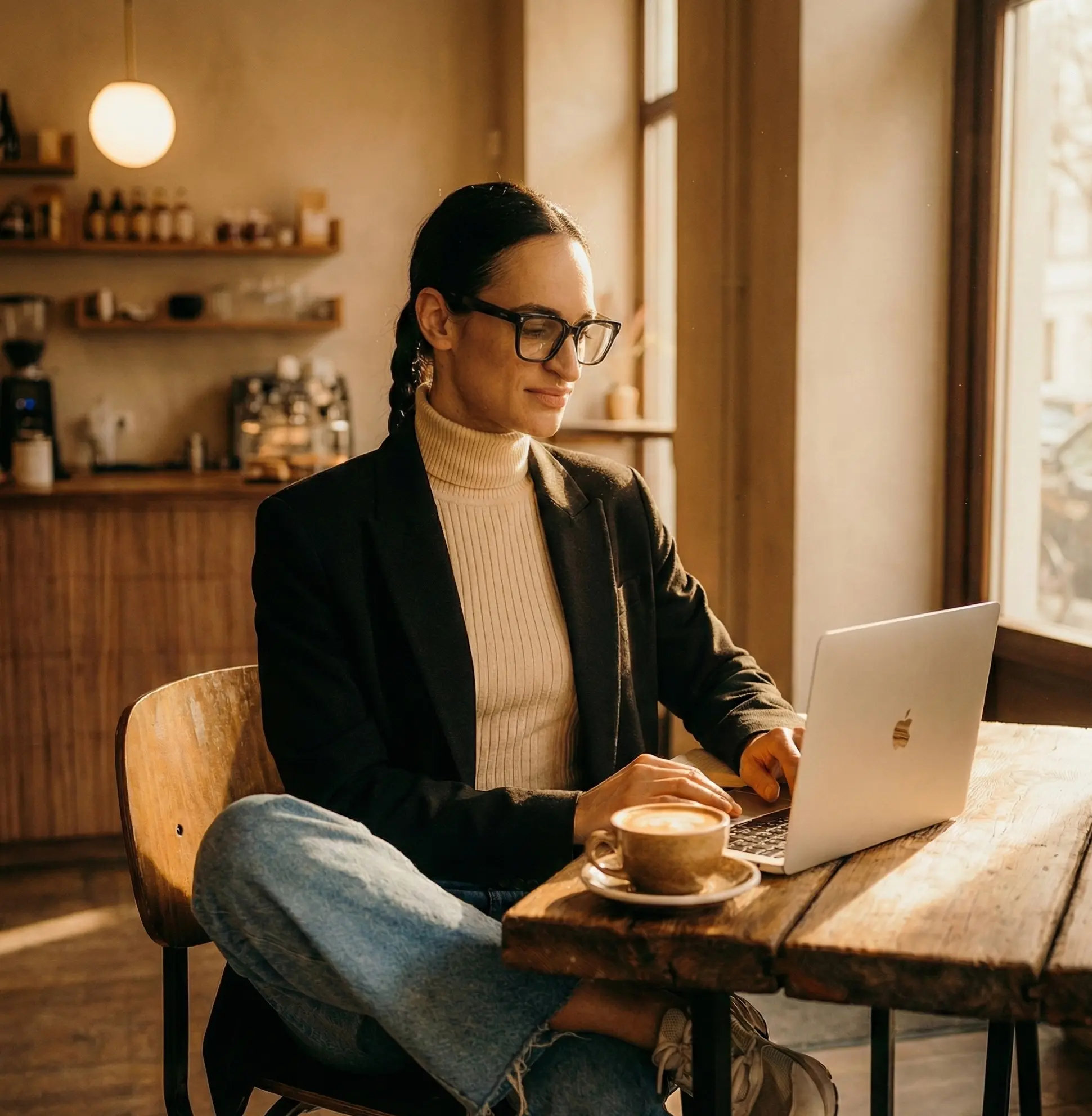 Business owner brewing coffee